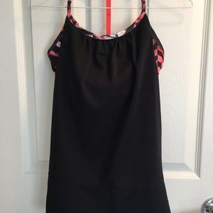 MONDETTA Built-In Bra Tank-Black w/Pink Stripes XS